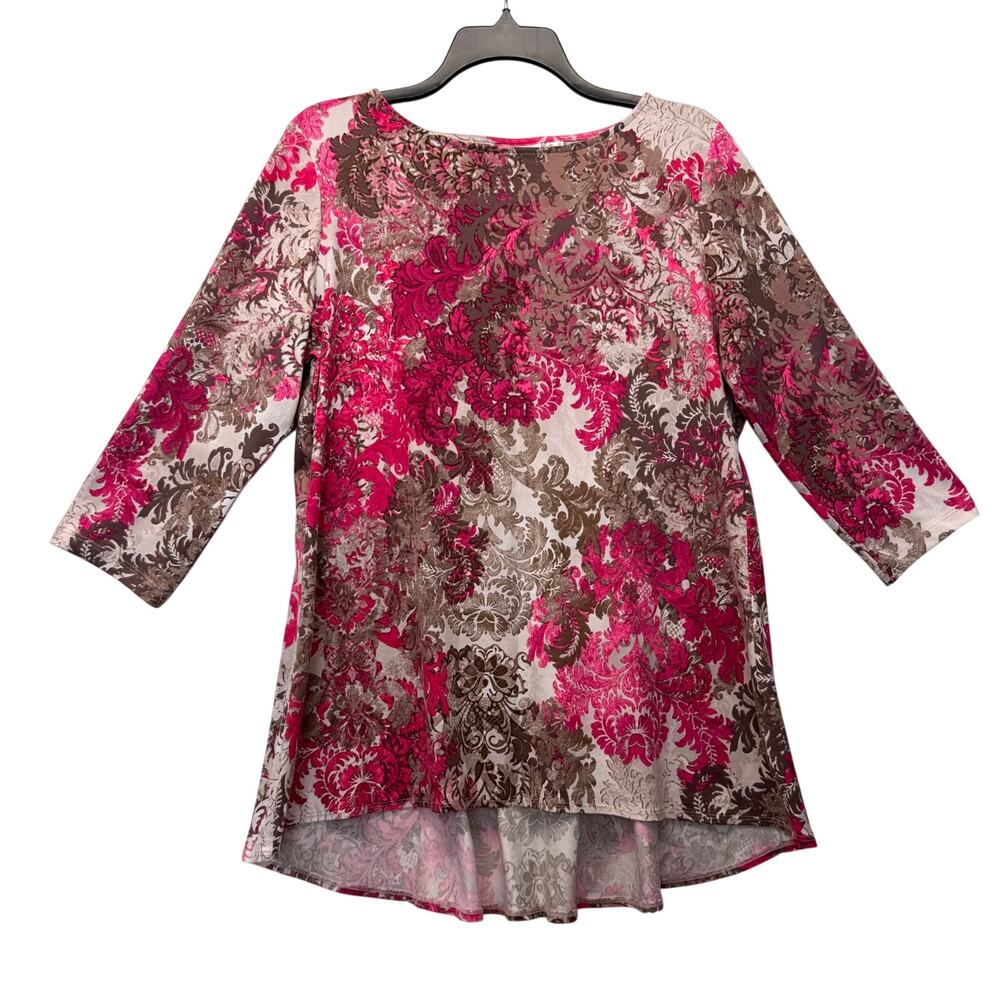 SUSAN GRAVER Liquid Knit Tunic Top Women's Size M Multi-Colored Floral Damask